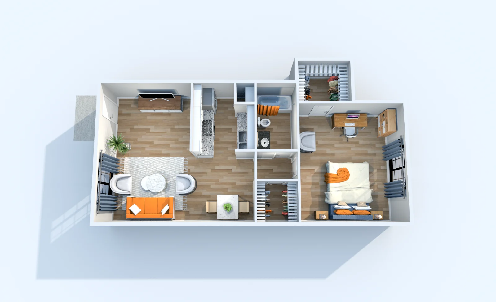The Palace — floor plan, Plan A2 · 1 bed · 1 bath · 684 sq ft