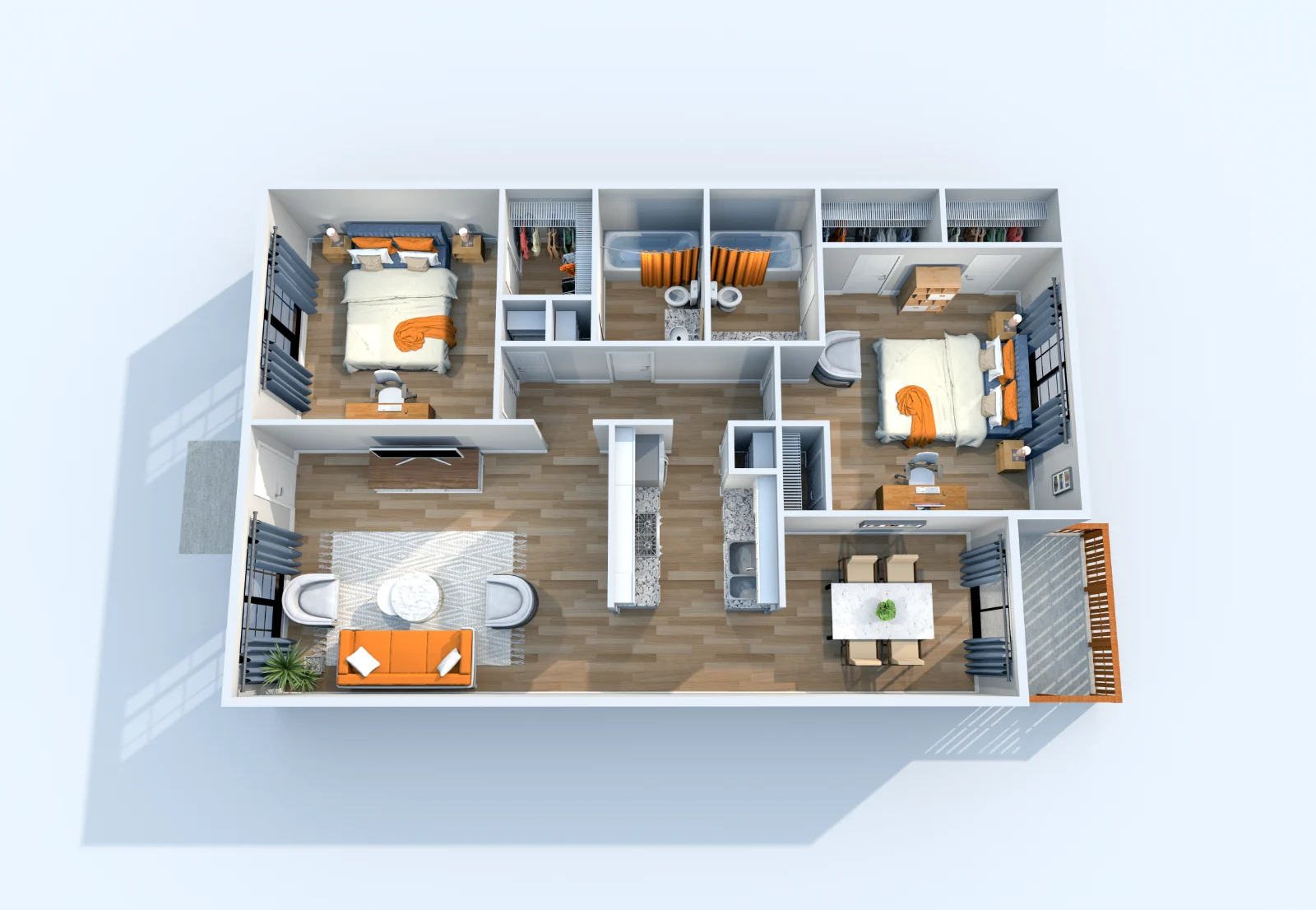The Palace — floor plan, Plan B2 · 2 bed · 2 baths · 984 sq ft