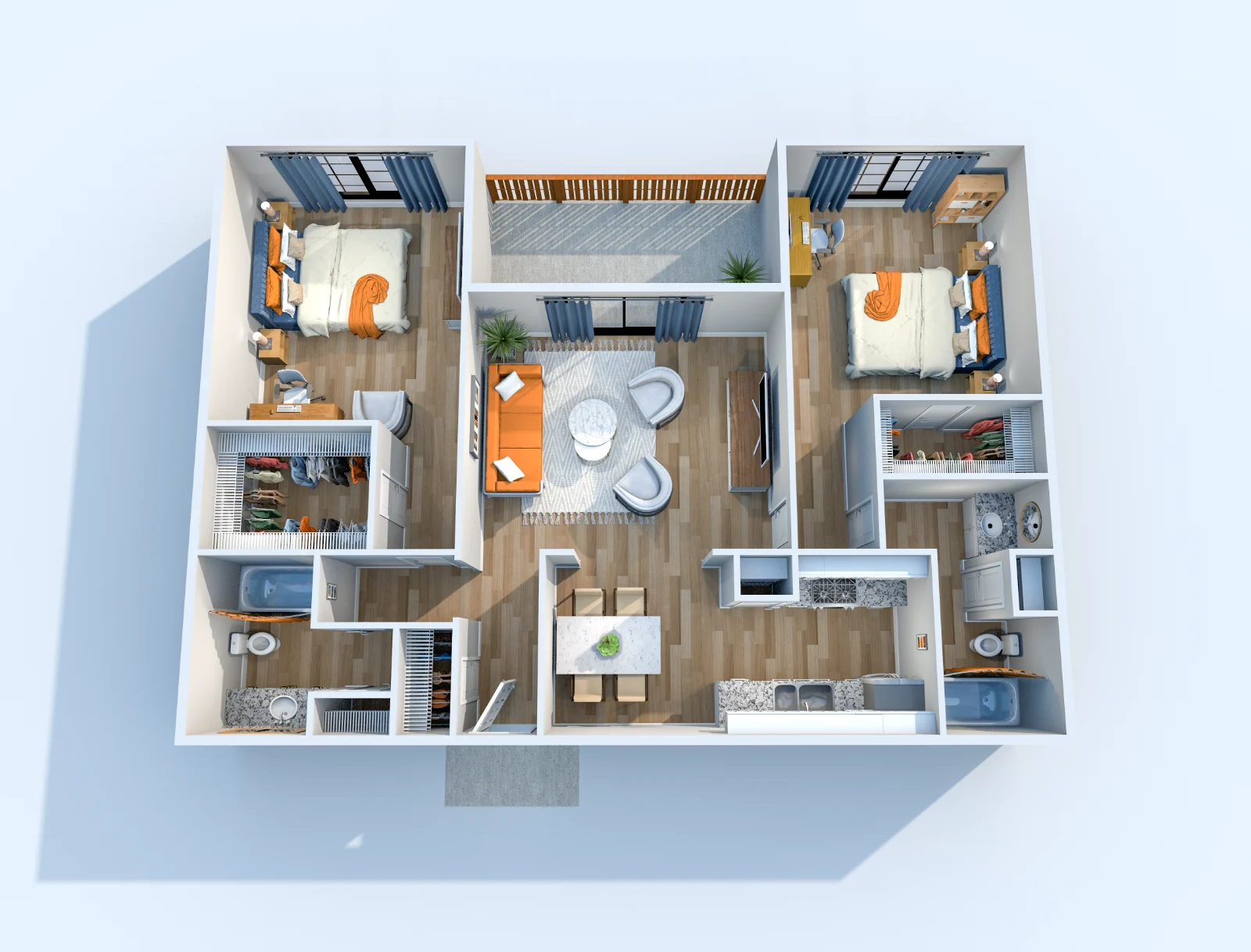 The Palace — floor plan, Plan B3 · 2 bed · 2 baths · 1,075 sq ft