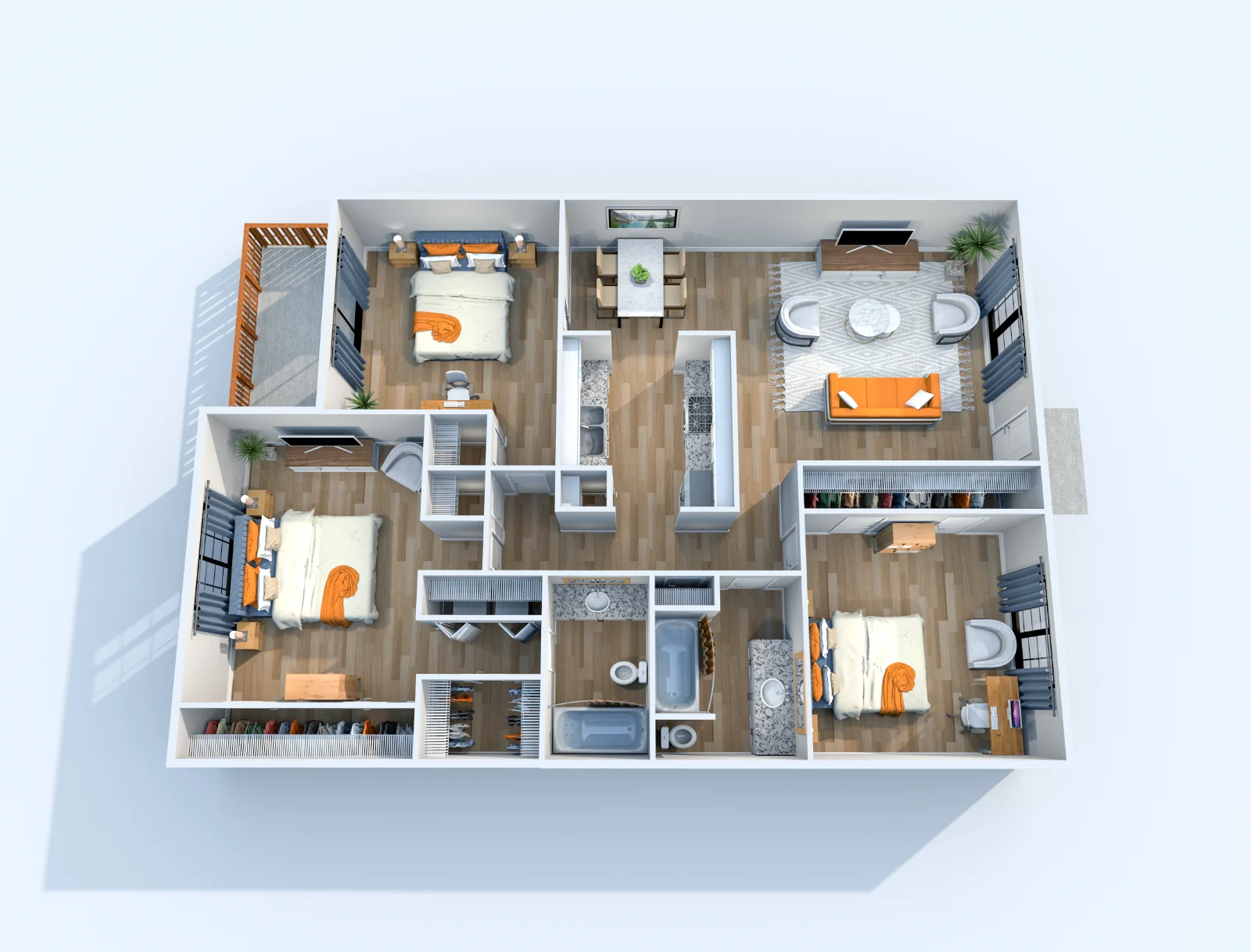 The Palace — floor plan, Plan C1 · 3 bed · 2 baths · 1,296 sq ft